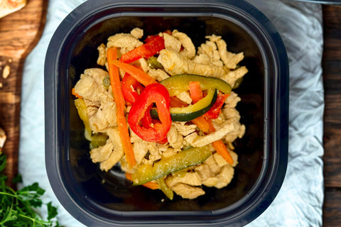 Tiras de pavo salteados con verduritas y soja (350g)