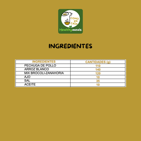 Pechuga de pollo con arroz, brócoli y zanahoria