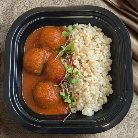 Albóndigas de berenjena, calabaza, curry y arroz (350 gr)