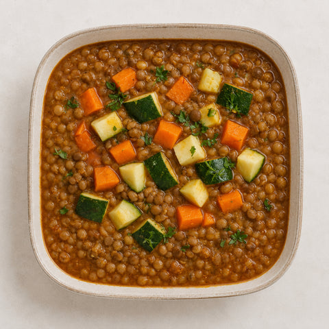 Lentejas con calabaza y calabacín